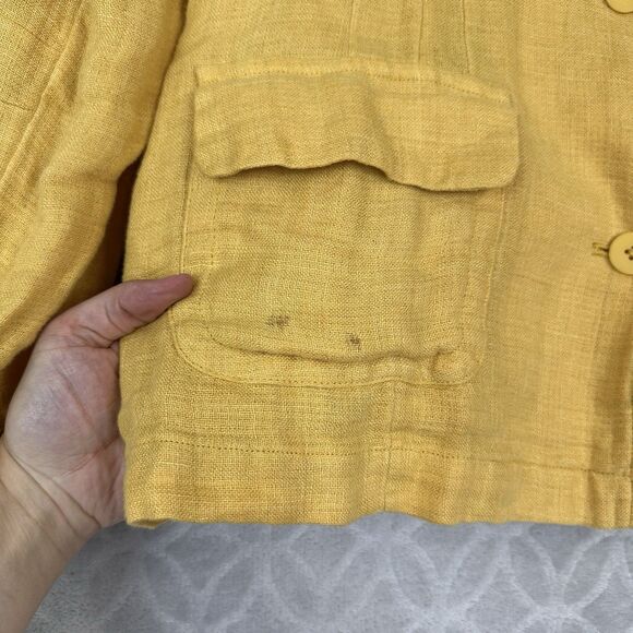 Eileen Fisher Organic Linen Doubleweave Utility Jacket Medium Marigold Yellow - Picture 6 of 13